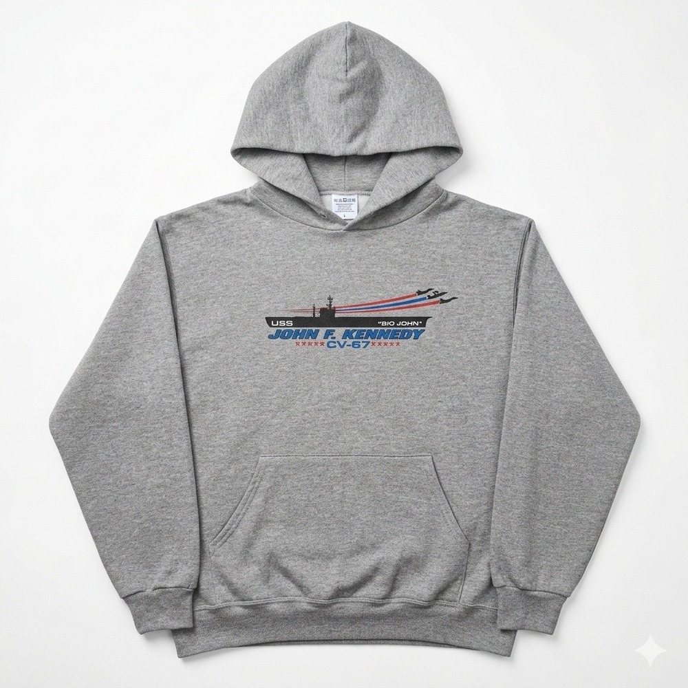 Vintage Jerzees USS John F. Kennedy CV-67 Hoodie Gray Men's Medium Navy Military
